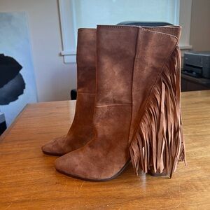 Never worn outside! Buttery real suede Dolce Vita cognac fringe ankle boots 8.5